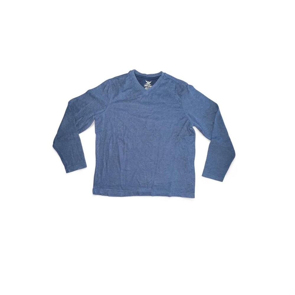 Vintage Faded Glory Heather Blue V-Neck Long Sleeve Shirt - Size L